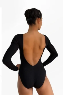 Collant Frente Única preto, vista dorsal, Lucia Caliman