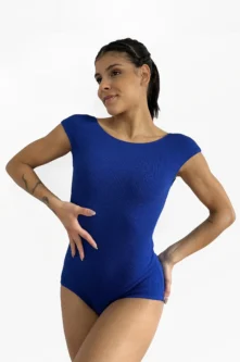 Frente do Collant Ana azul royal com design marcante, Lucia Caliman