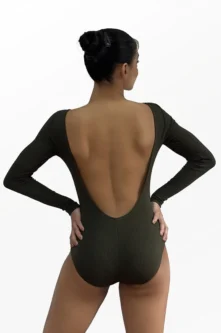 Collant Giovanna terracota, manga longa, vista dorsal, Lucia Caliman