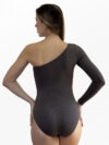 Collant Taty cinza, um ombro só, vista dorsal, Lucia Caliman